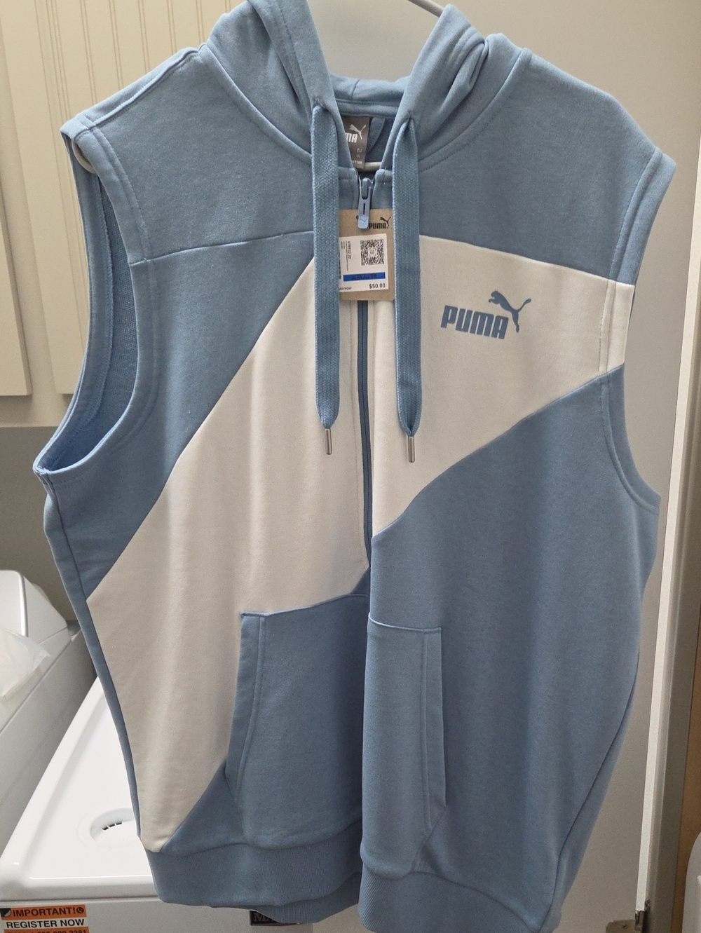 Puma Men’s Light Blue & White Zip-Up Sleeveless Hoodie